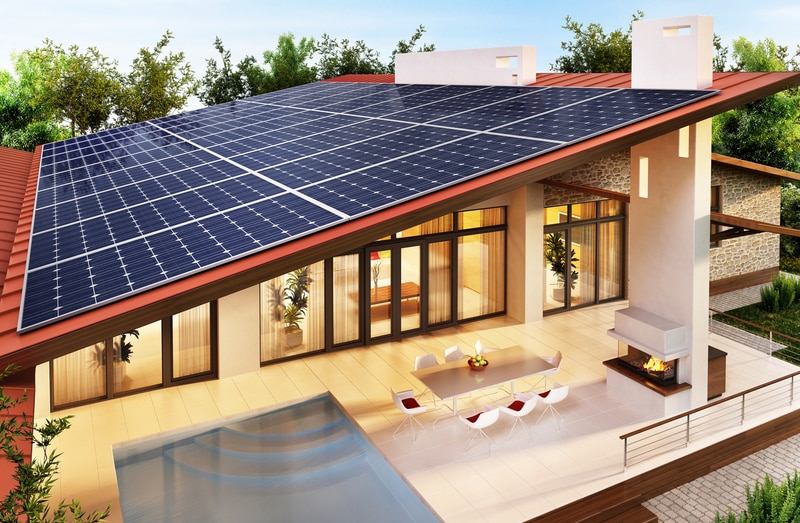 Residential rooftop solar panels on a Kerala home