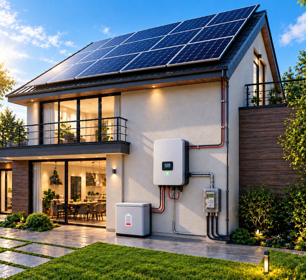 Kerala solar rooftop morning sunny generation charging LiFePO4 battery and exporting to KSEB