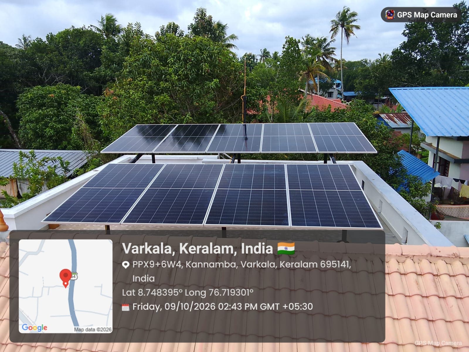 Residential rooftop solar installation in Kerala